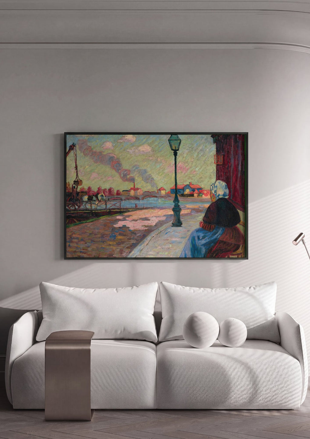 Quadro Decorativo A Mulher e a Fábrica - Armand Guillaumin em ambiente decorado