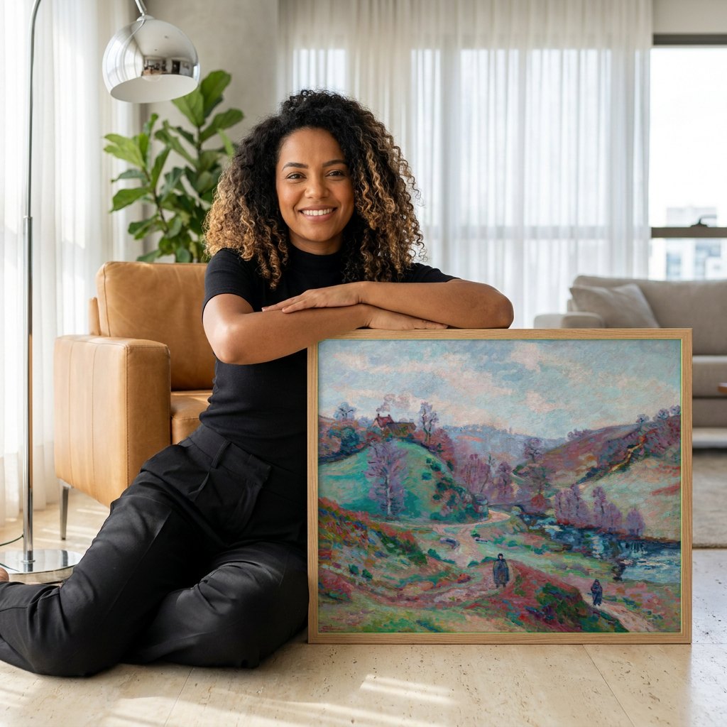 Quadro Decorativo Paisagem com Figuras - Armand Guillaumin | modelo apresentando o quadro emoldurado