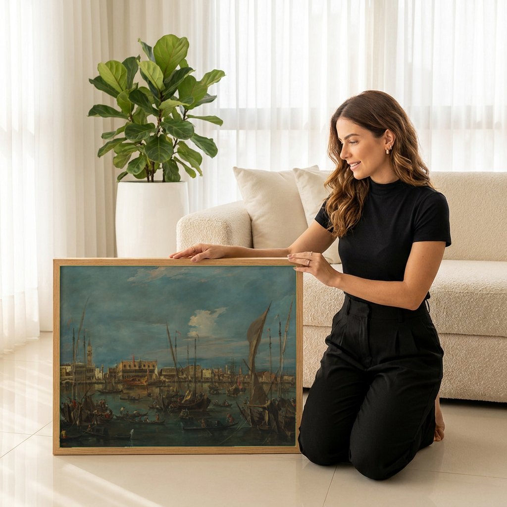 Quadro Decorativo Canal Grande em Veneza - Francesco Guardi | modelo apresentando o quadro emoldurado
