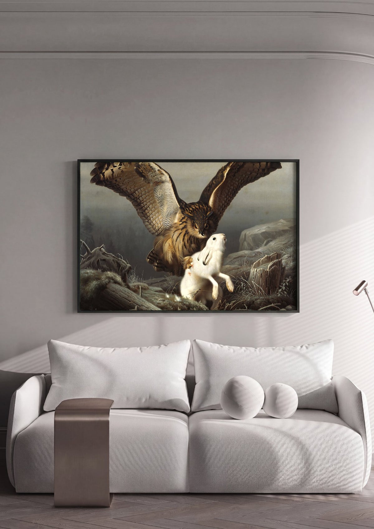 Quadro Decorativo Coruja e Lebre - Ferdinand von Wright | quadro emoldurado na parede