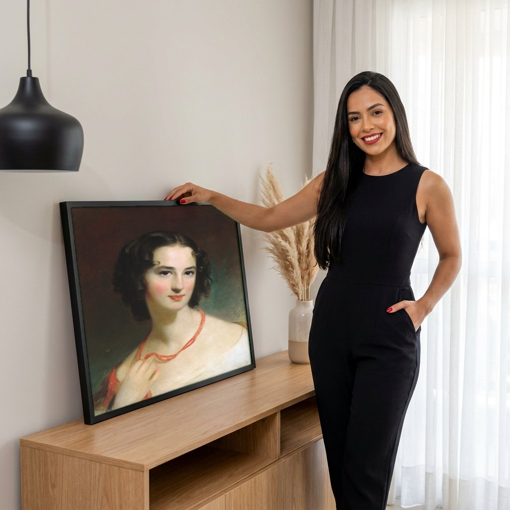 Quadro Decorativo Retrato Feminino - Thomas Sully | modelo apresentando o quadro emoldurado