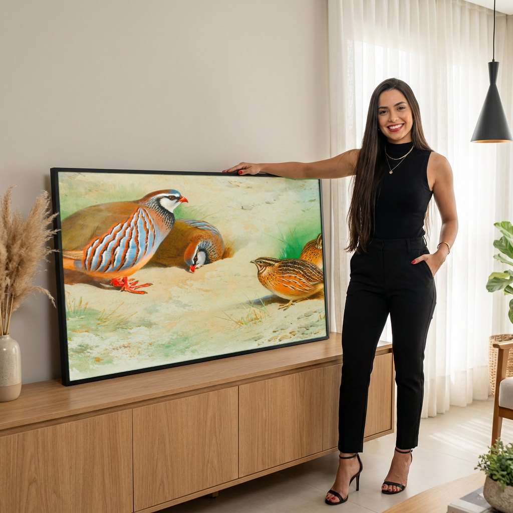 Quadro Decorativo Aves Selvagens - Archibald Thorburn | modelo apresentando o quadro emoldurado