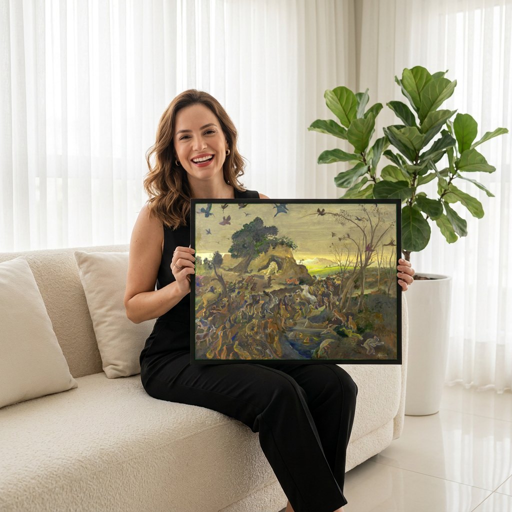 Quadro Decorativo A Arca de Noé - Oskar Laske | modelo apresentando o quadro emoldurado