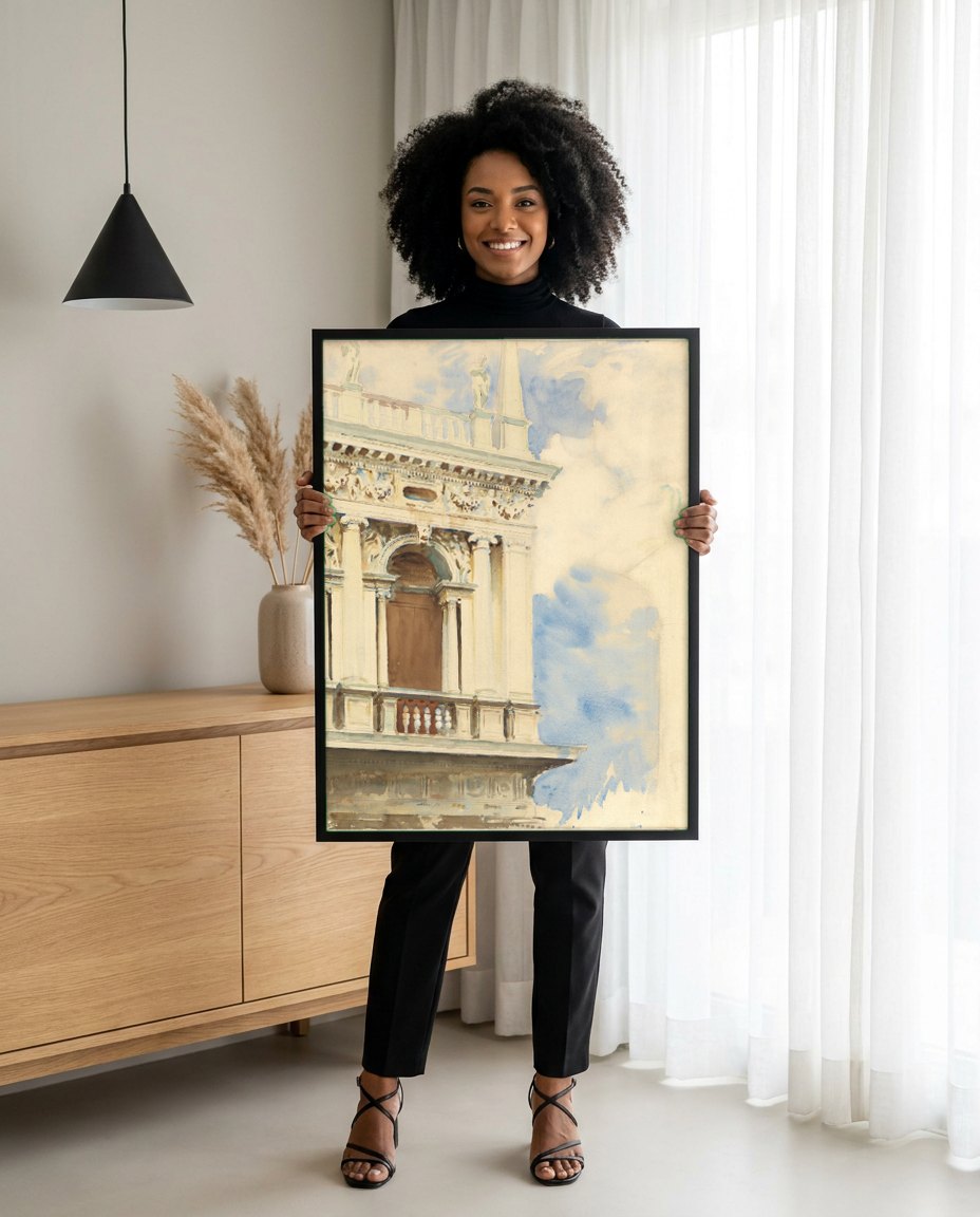 Quadro Decorativo Arquitetura Veneziana - John Singer Sargent | modelo apresentando o quadro emoldurado