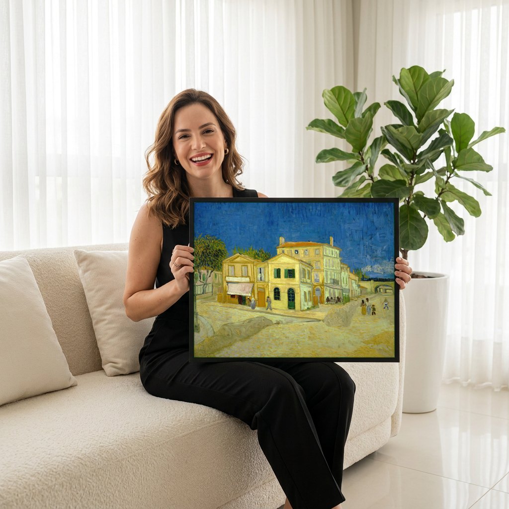 Quadro Decorativo O Céu Azul de Arles - Van Gogh | modelo apresentando o quadro emoldurado