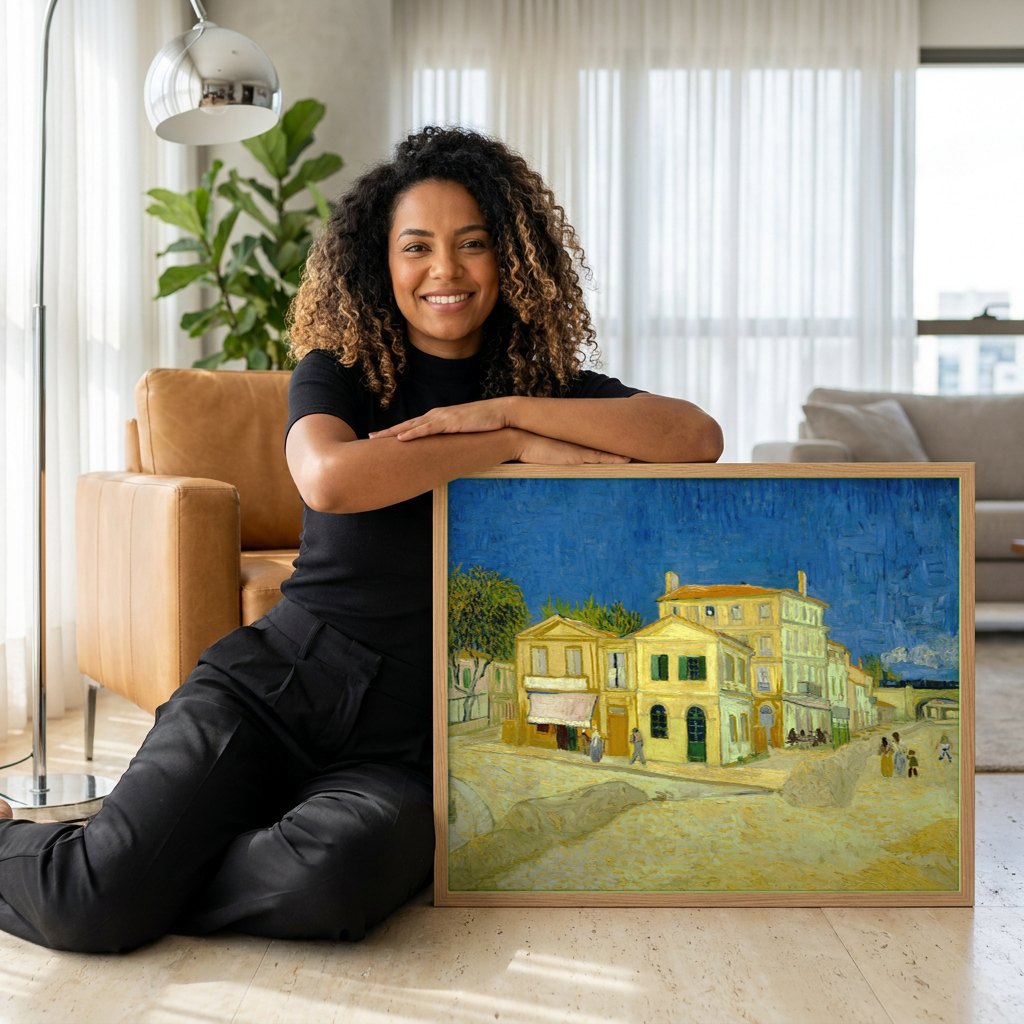 Quadro Decorativo O Céu Azul de Arles - Van Gogh | modelo apresentando o quadro emoldurado