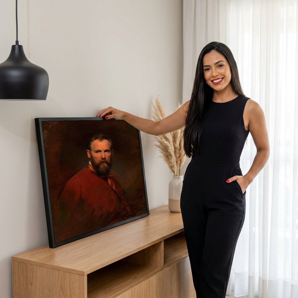 Quadro Decorativo Retrato de Homem Barbado - Amerling | modelo apresentando o quadro emoldurado