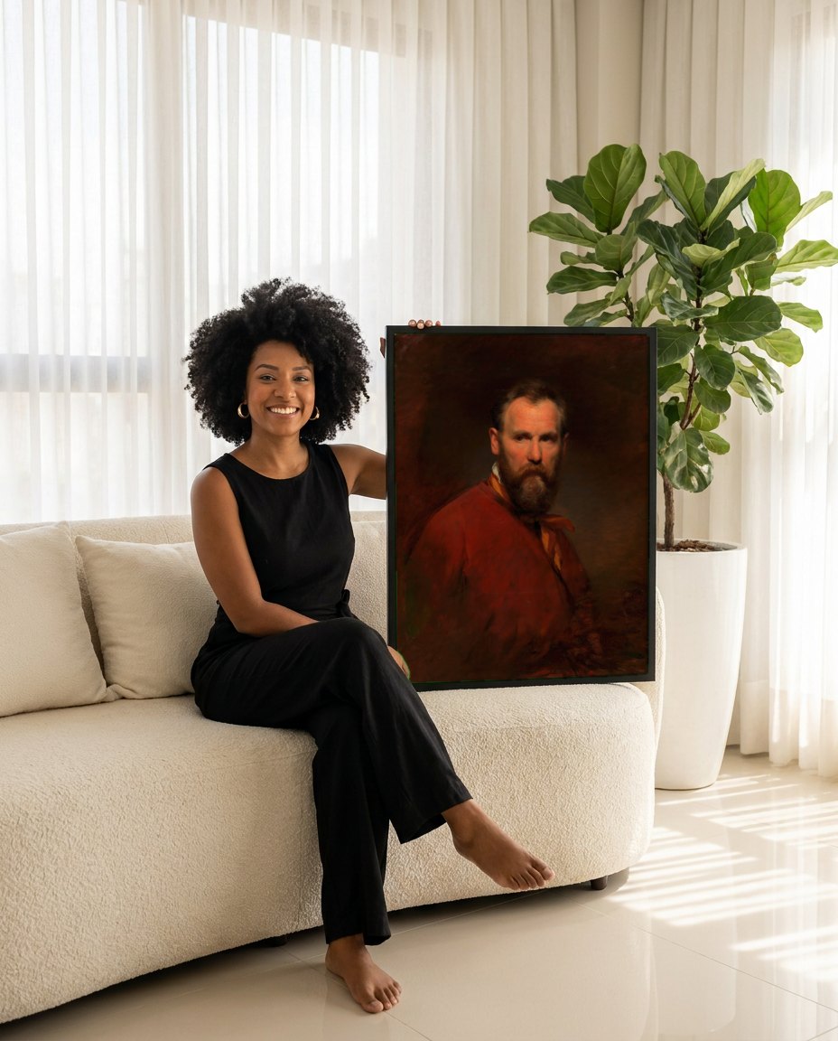 Quadro Decorativo Retrato de Homem Barbado - Amerling | modelo apresentando o quadro emoldurado