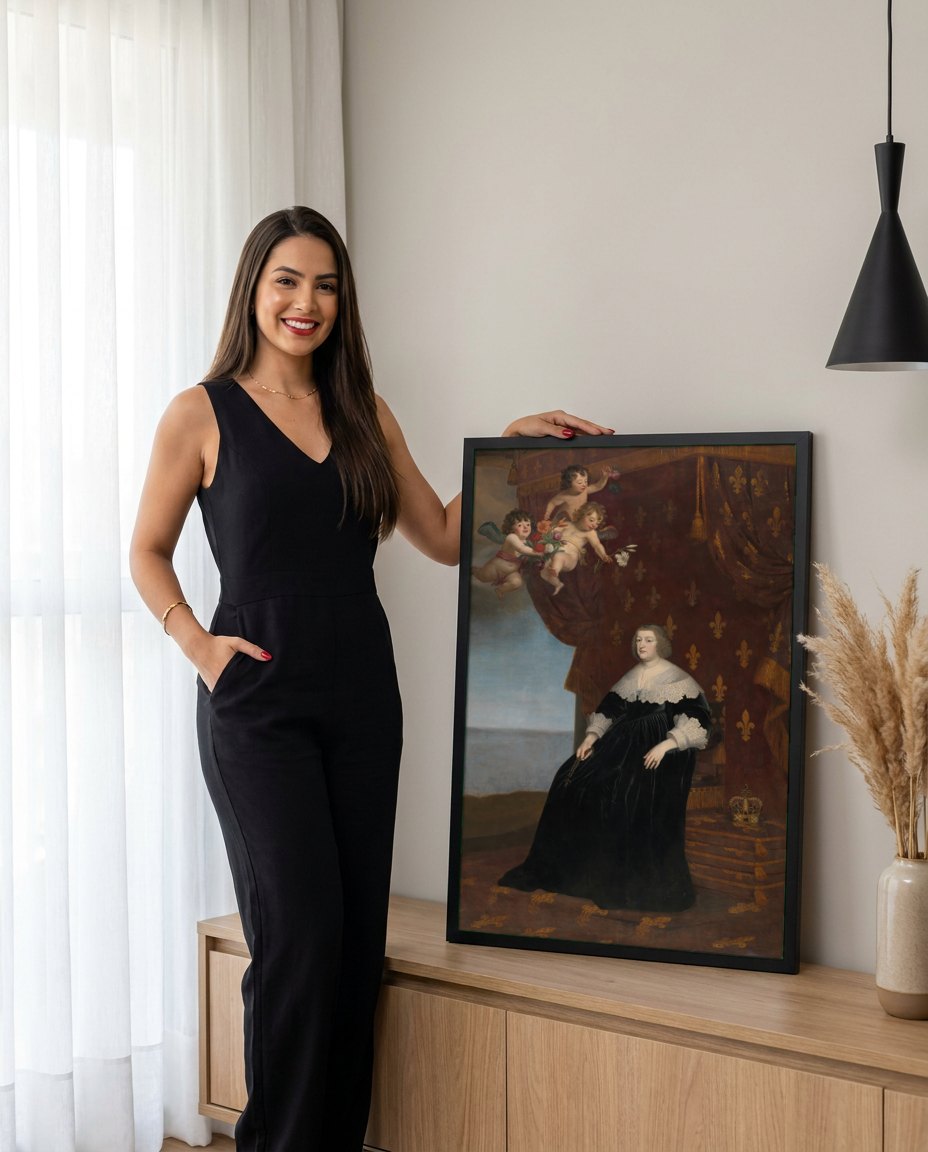 Quadro Decorativo 'Rainha Ana da Áustria' - Honthorst | modelo apresentando o quadro emoldurado