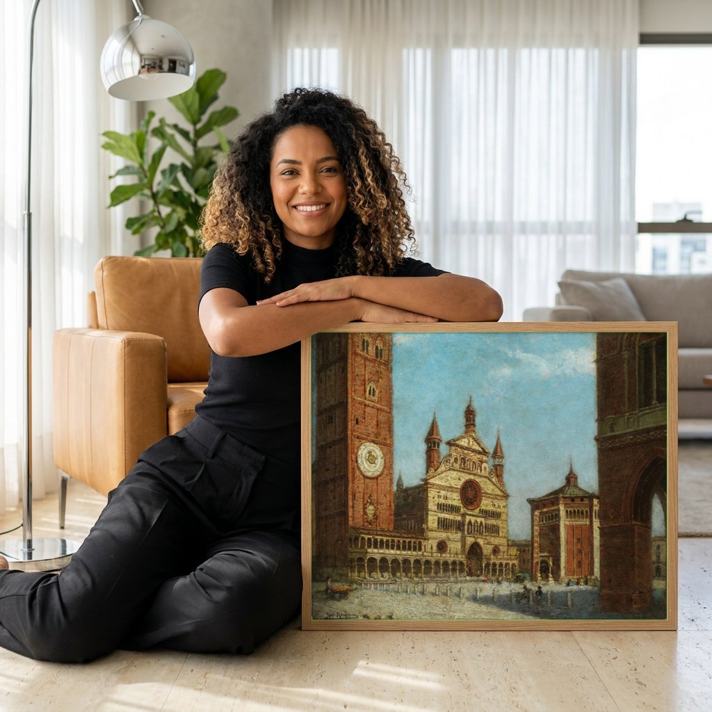 Quadro Decorativo Duomo de Milão (Catedral) - Karl Kaufmann | modelo apresentando o quadro emoldurado