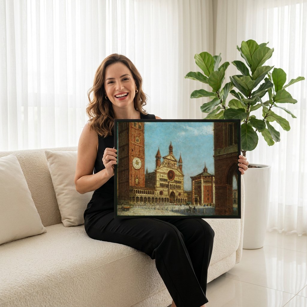 Quadro Decorativo Duomo de Milão (Catedral) - Karl Kaufmann | modelo apresentando o quadro emoldurado