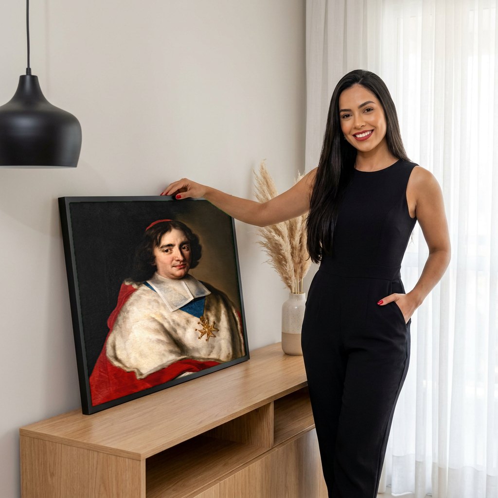 Quadro Decorativo Retrato de Cardeal - Jean François de Troy | modelo apresentando o quadro emoldurado