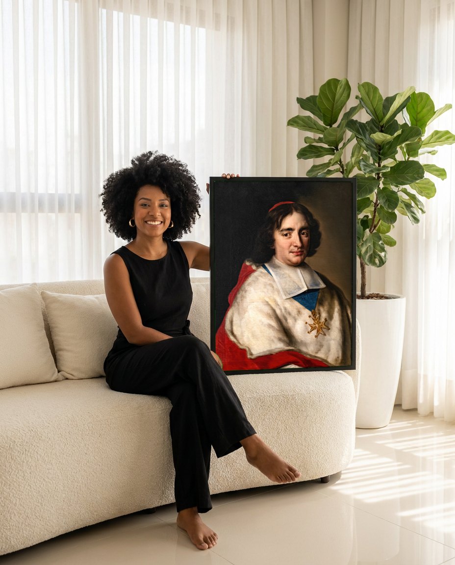 Quadro Decorativo Retrato de Cardeal - Jean François de Troy | modelo apresentando o quadro emoldurado