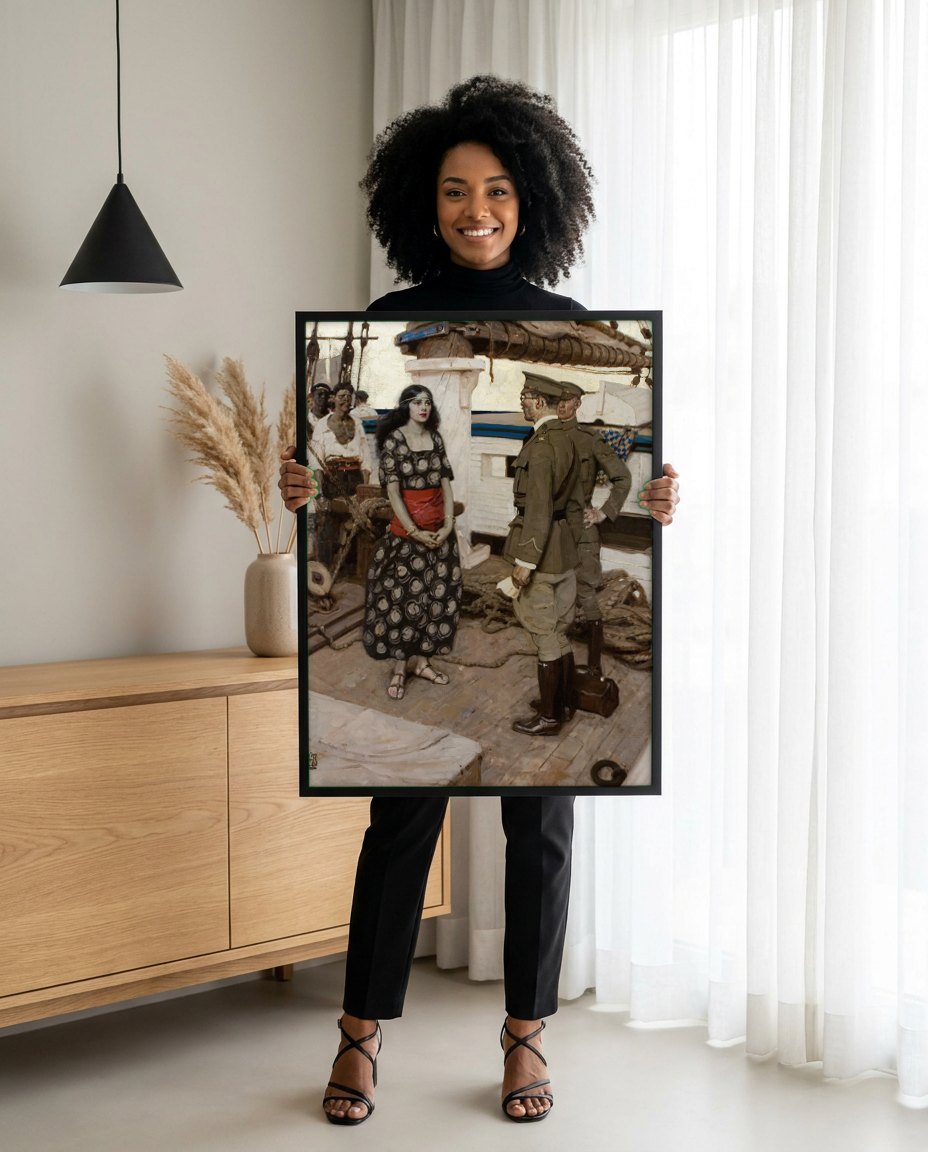 Quadro Decorativo A Mulher no Convés - Dean Cornwell | modelo apresentando o quadro emoldurado