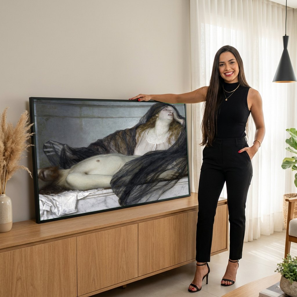 Quadro Decorativo Lamentação de Cristo - Arnold Böcklin | modelo apresentando o quadro emoldurado