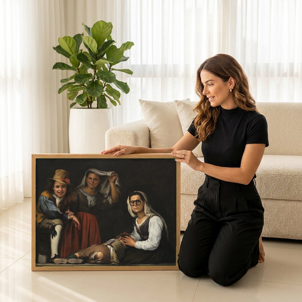 Quadro Decorativo Crianças Comendo Torta - Murillo | modelo apresentando o quadro emoldurado