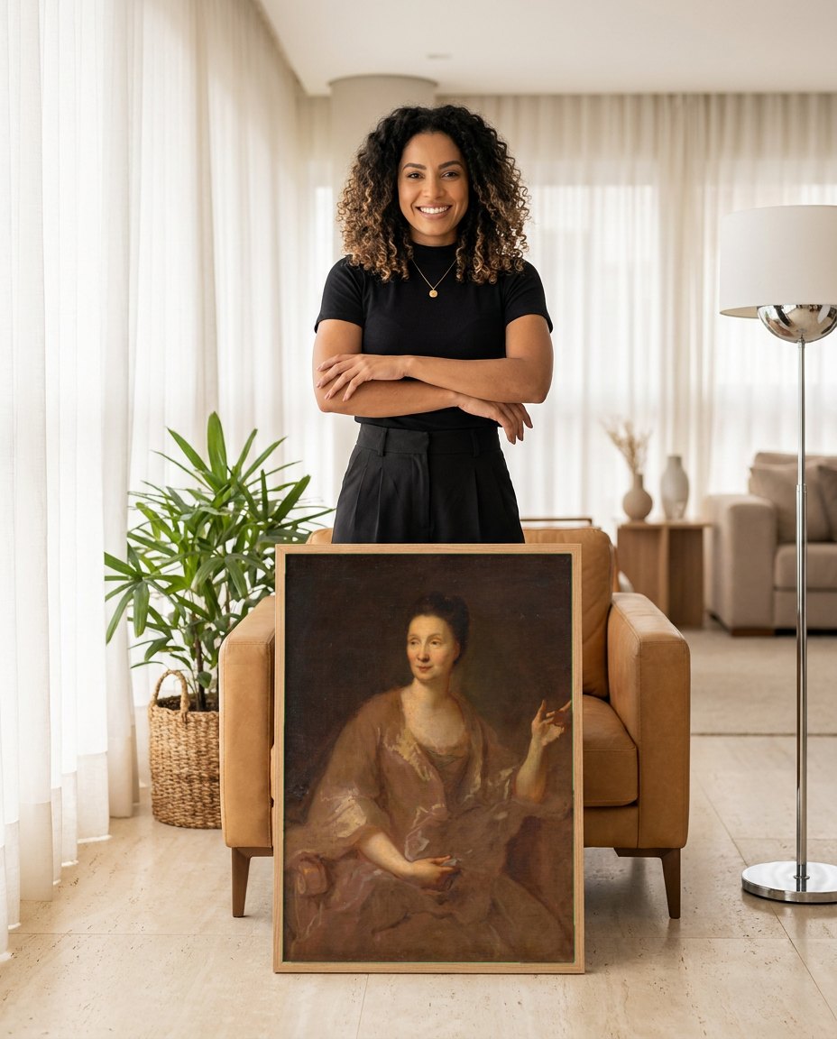 Quadro Decorativo Retrato de Senhora - Jean François de Troy | modelo apresentando o quadro emoldurado
