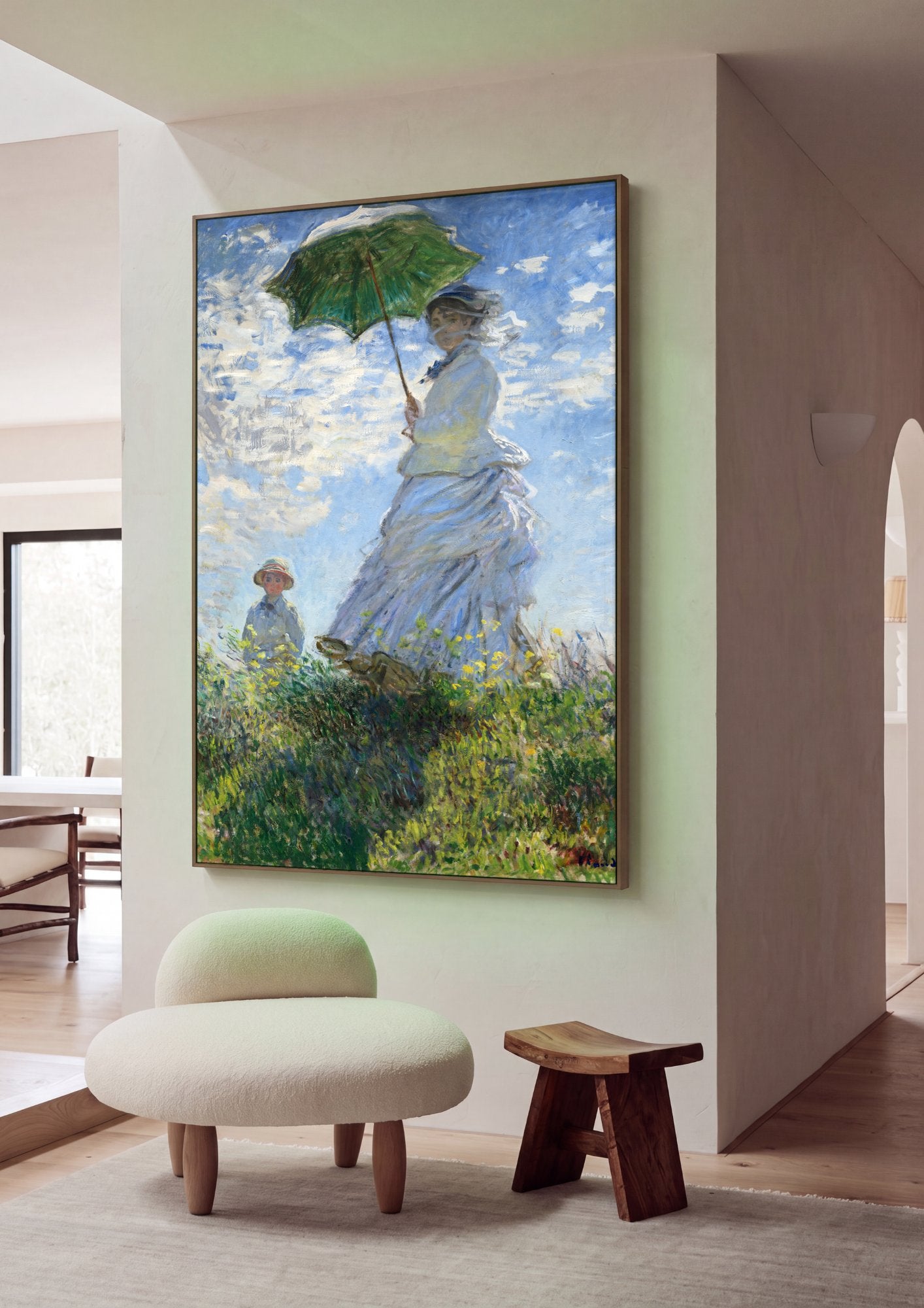 Quadro Decorativo Mulher com Sombrinha - Claude Monet em ambiente decorado