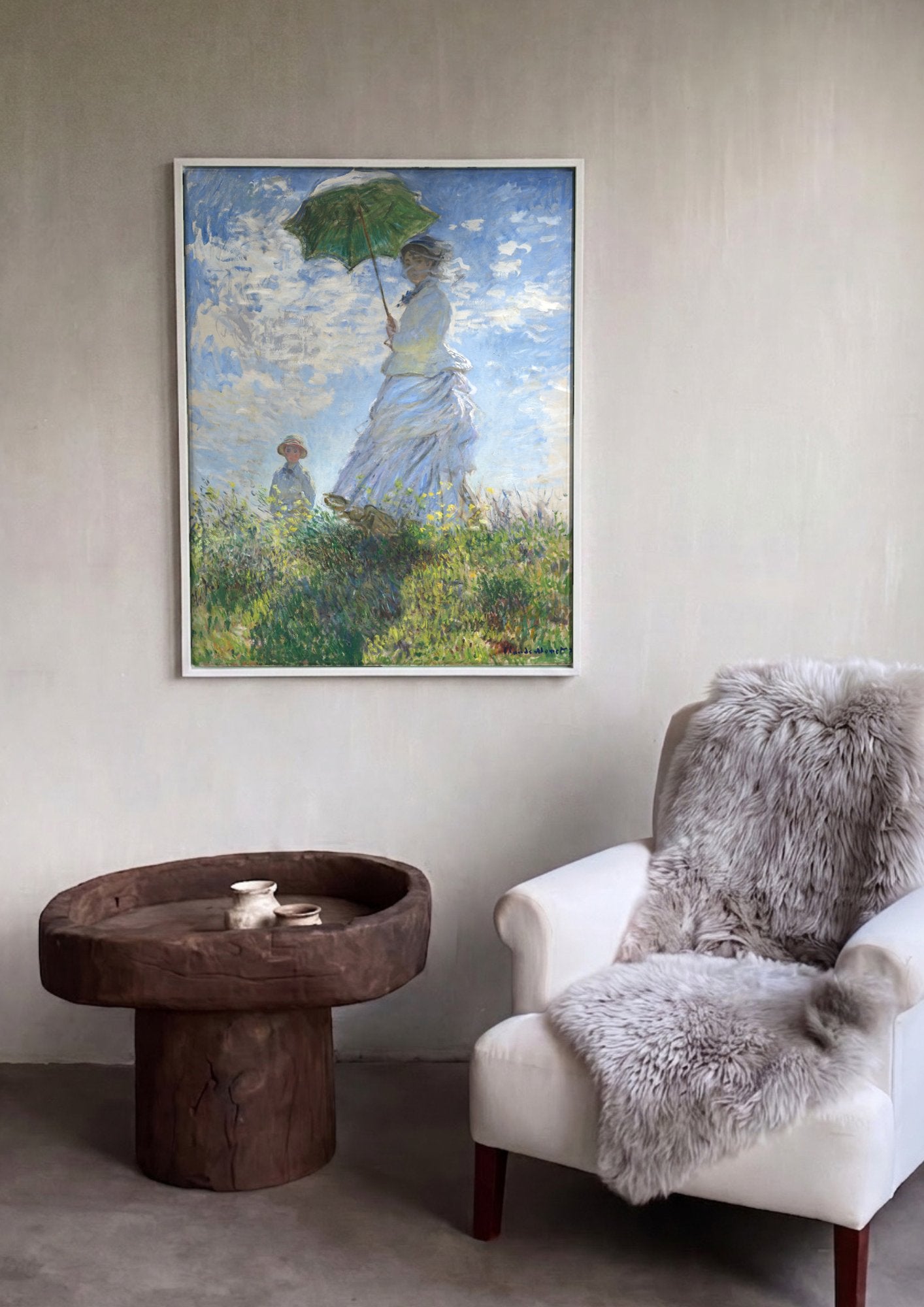 Quadro Decorativo Mulher com Sombrinha - Claude Monet em ambiente decorado