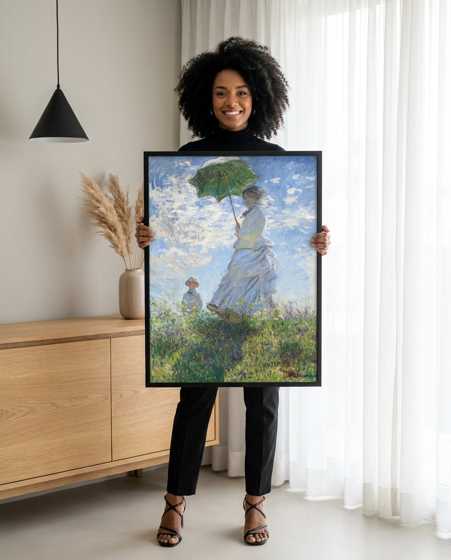 Quadro Decorativo Mulher com Sombrinha - Claude Monet com modelo em ambiente