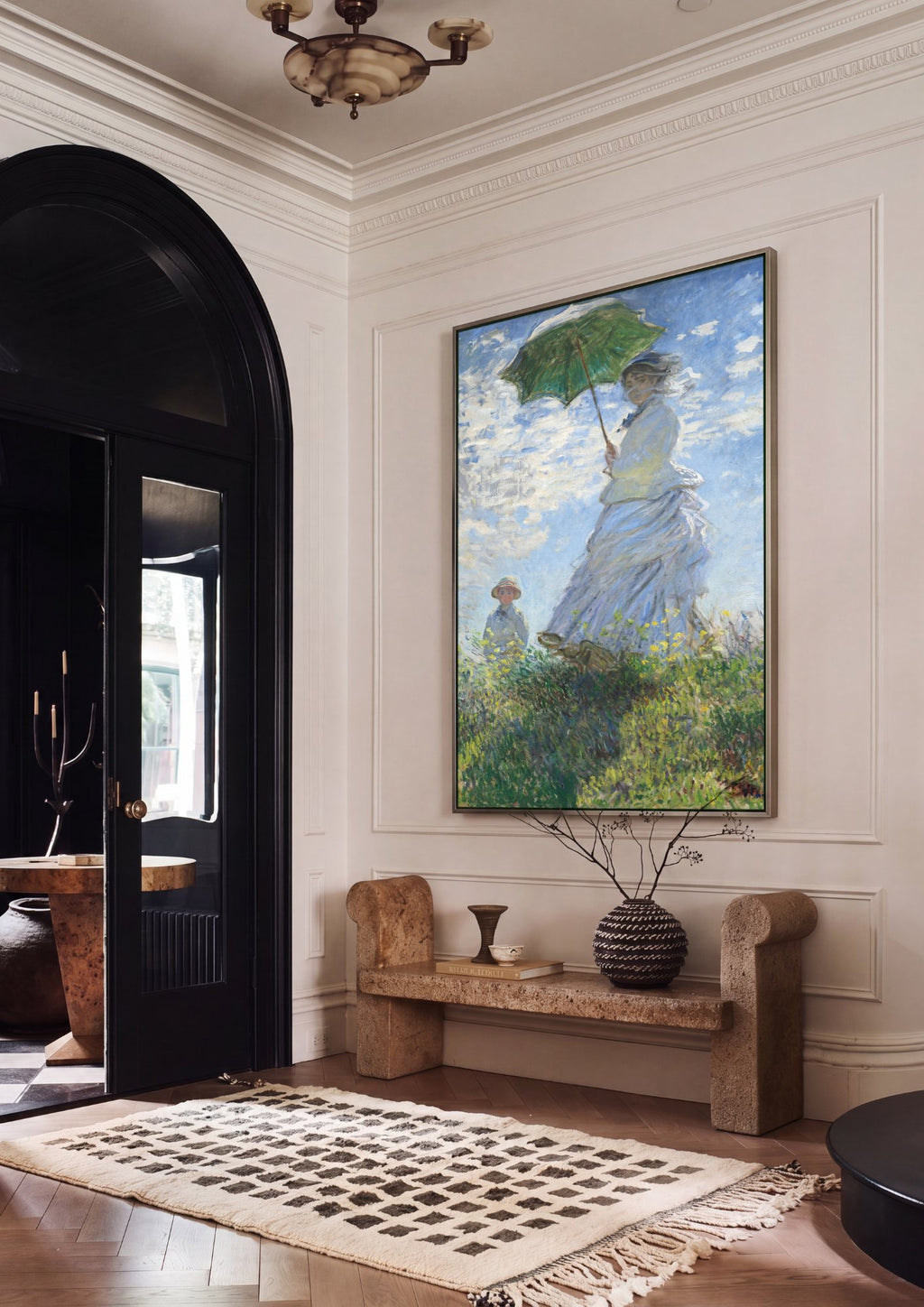Quadro Decorativo Mulher com Sombrinha - Claude Monet em ambiente decorado