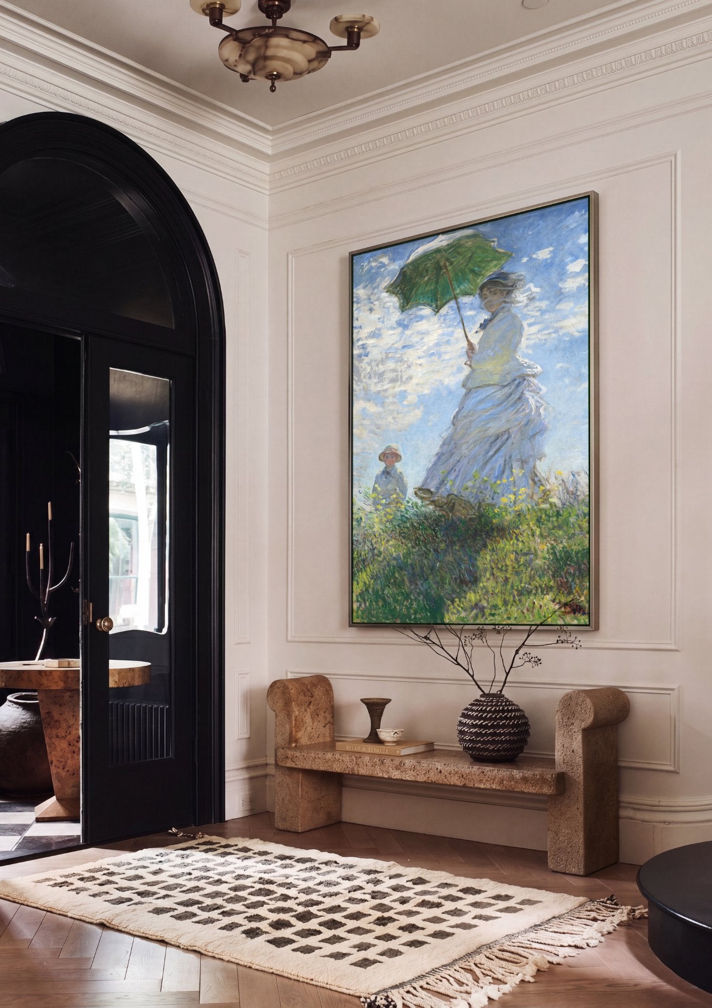 Quadro Decorativo Mulher com Sombrinha - Claude Monet em ambiente decorado