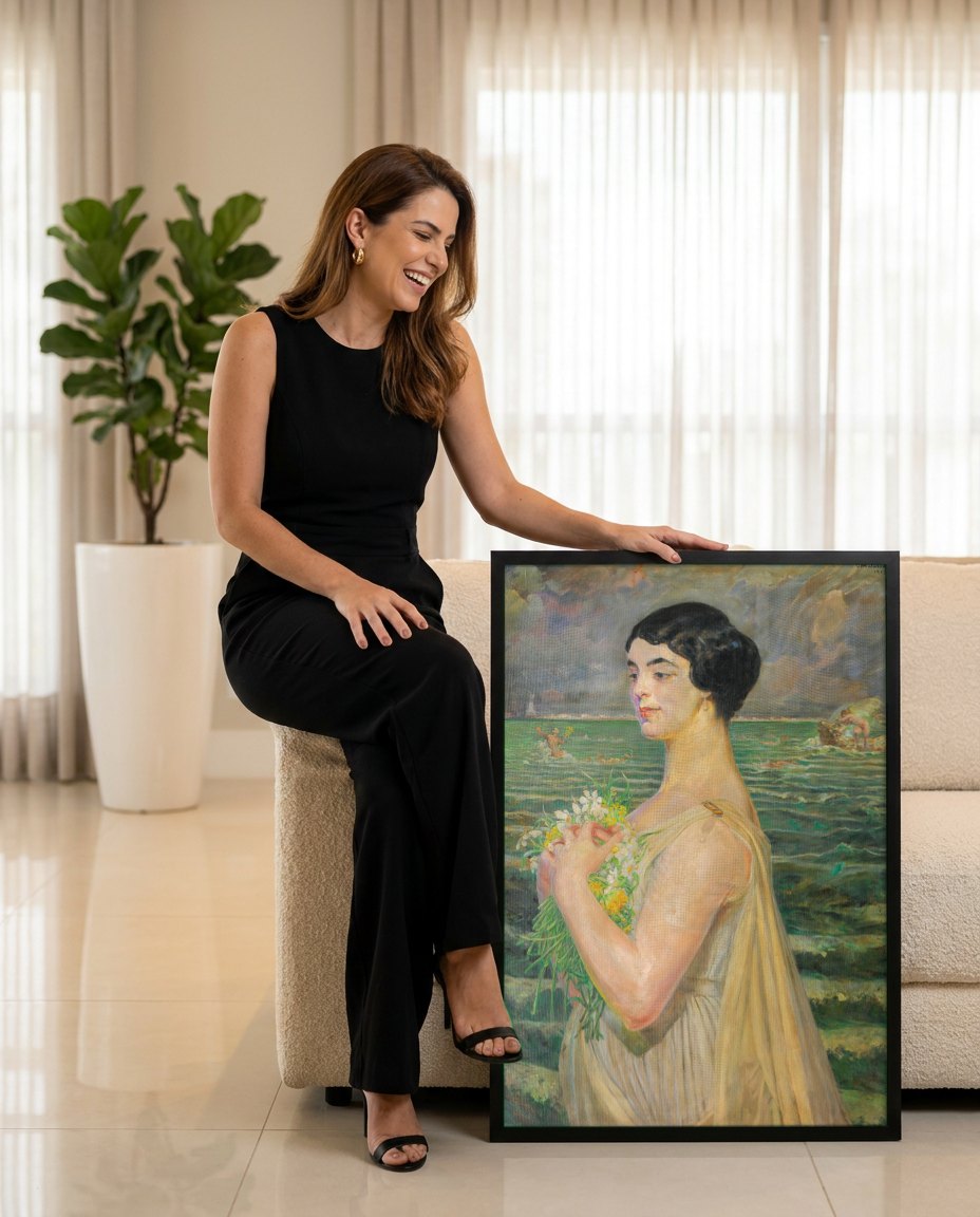 Quadro Decorativo A Poetisa (Melancholia) - Jacek Malczewski | modelo apresentando o quadro emoldurado