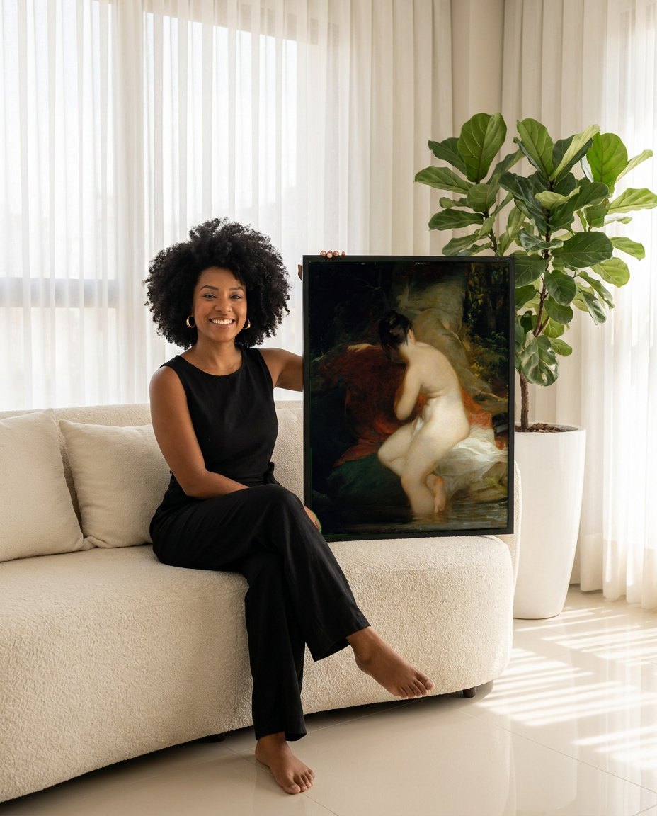 Quadro Decorativo A Ninfa do Banho - Thomas Sully | modelo apresentando o quadro emoldurado