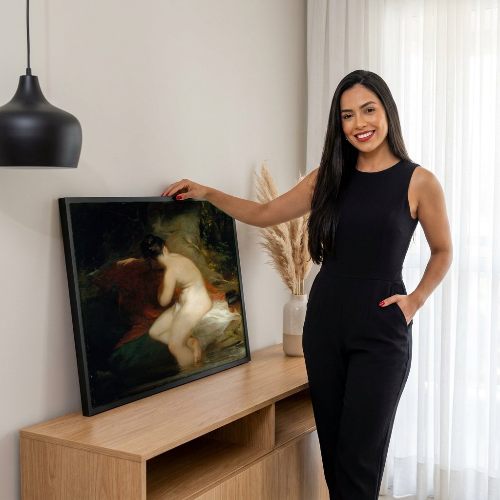 Quadro Decorativo A Ninfa do Banho - Thomas Sully | modelo apresentando o quadro emoldurado