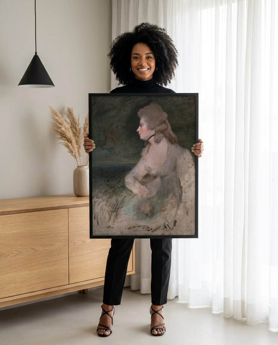 Quadro Decorativo Senhora com Gola Alta - Sir Joshua Reynolds | modelo apresentando o quadro emoldurado