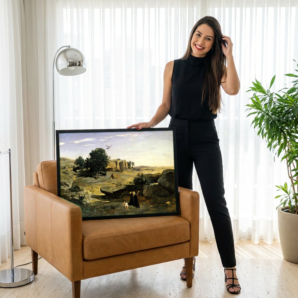 Quadro Decorativo A Expulsão de Hagar - Camille Pissarro | modelo apresentando o quadro emoldurado