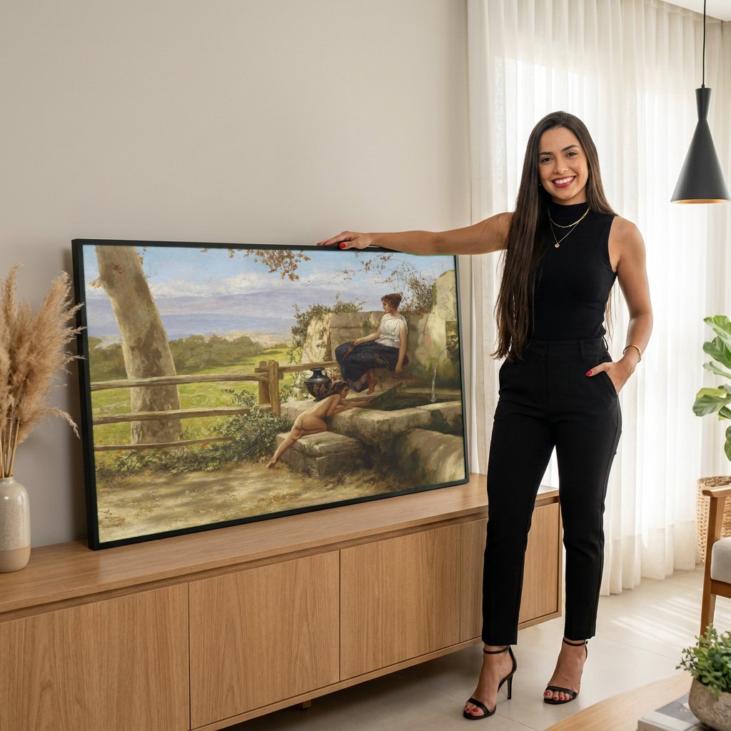 Quadro Decorativo A Fonte - Henryk Siemiradzki | modelo apresentando o quadro emoldurado