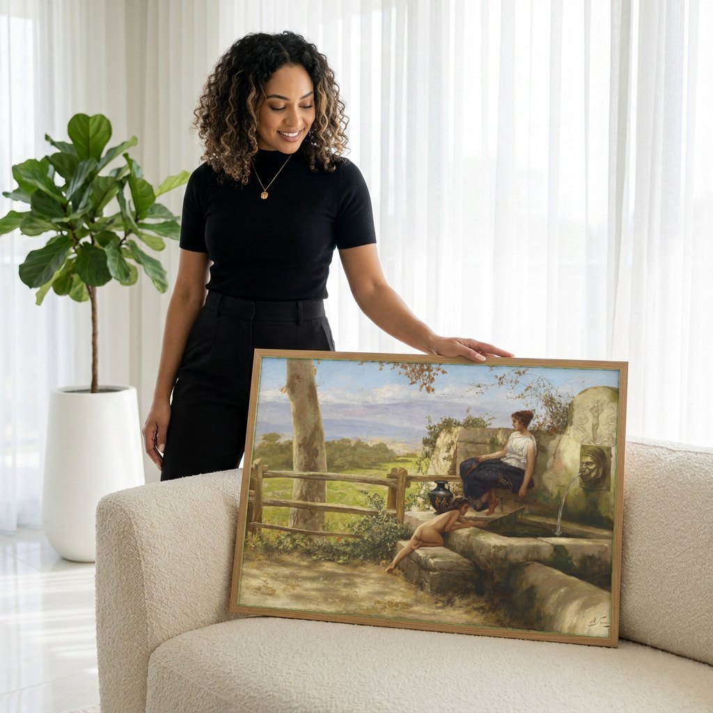 Quadro Decorativo A Fonte - Henryk Siemiradzki | modelo apresentando o quadro emoldurado