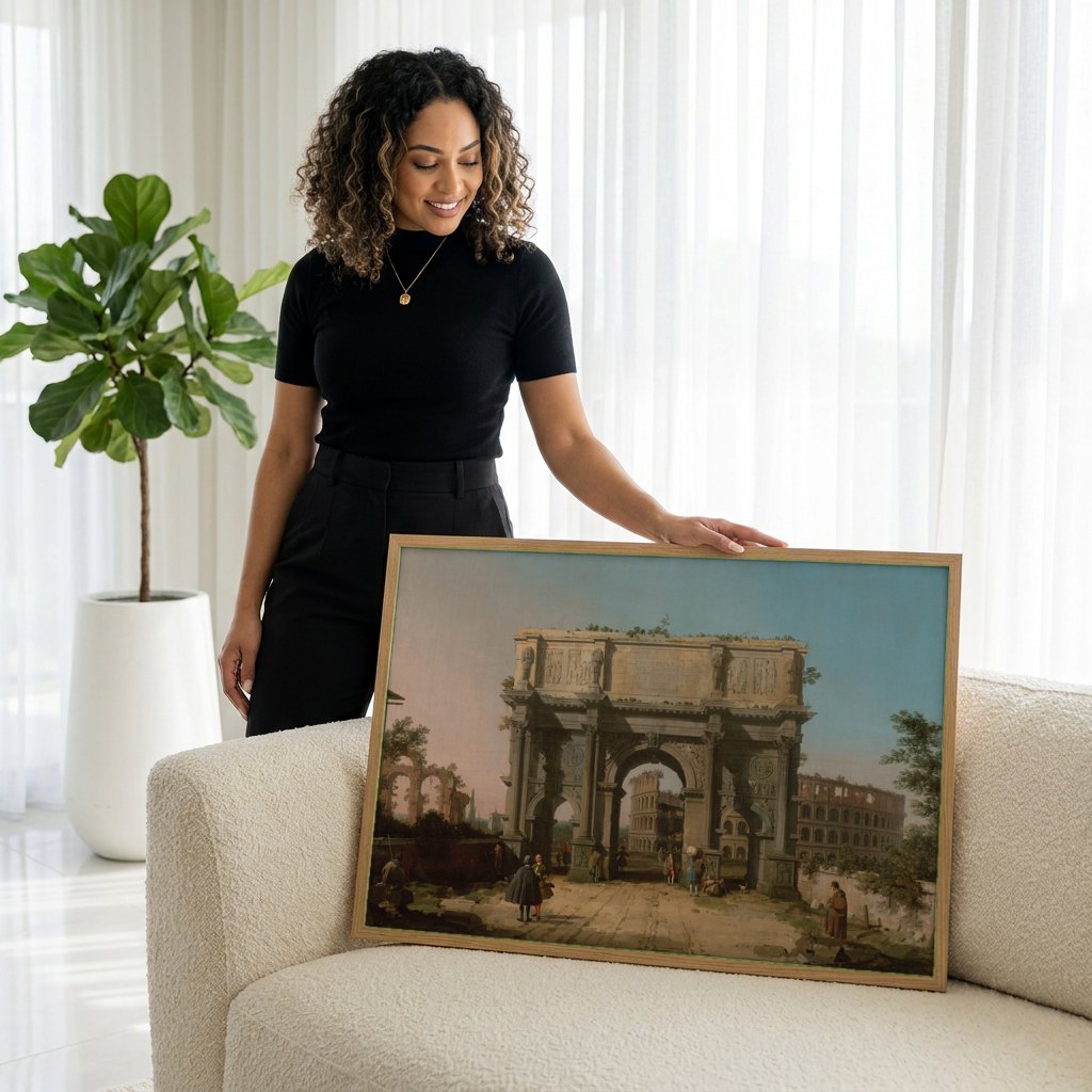 Quadro Decorativo Arco de Constantino - Canaletto | modelo apresentando o quadro emoldurado