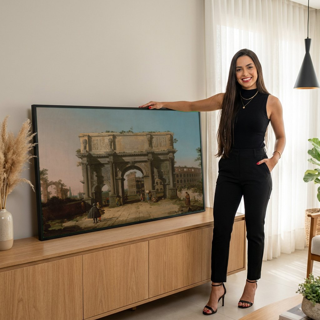 Quadro Decorativo Arco de Constantino - Canaletto | modelo apresentando o quadro emoldurado