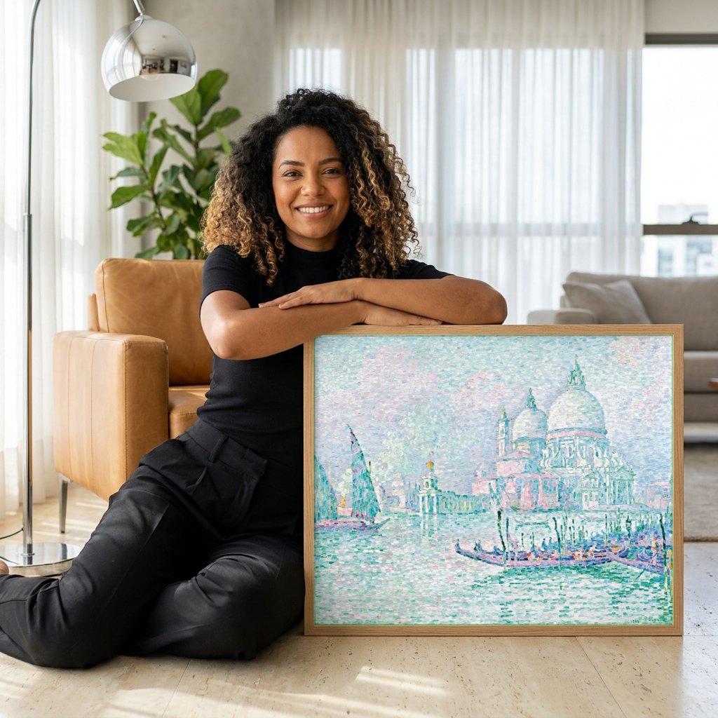 Quadro Decorativo A Basílica de Santa Maria della Salute - Signac | modelo apresentando o quadro emoldurado