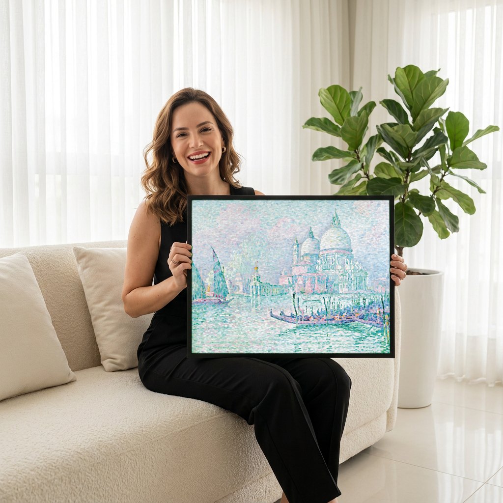 Quadro Decorativo A Basílica de Santa Maria della Salute - Signac | modelo apresentando o quadro emoldurado