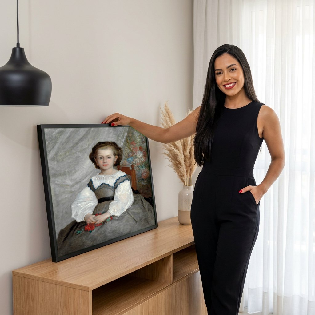 Quadro Decorativo Retrato de uma Menina - Renoir | modelo apresentando o quadro emoldurado