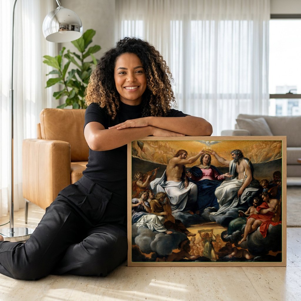 Quadro Decorativo A Coroacao da Virgem - Annibale Carracci | modelo apresentando o quadro emoldurado