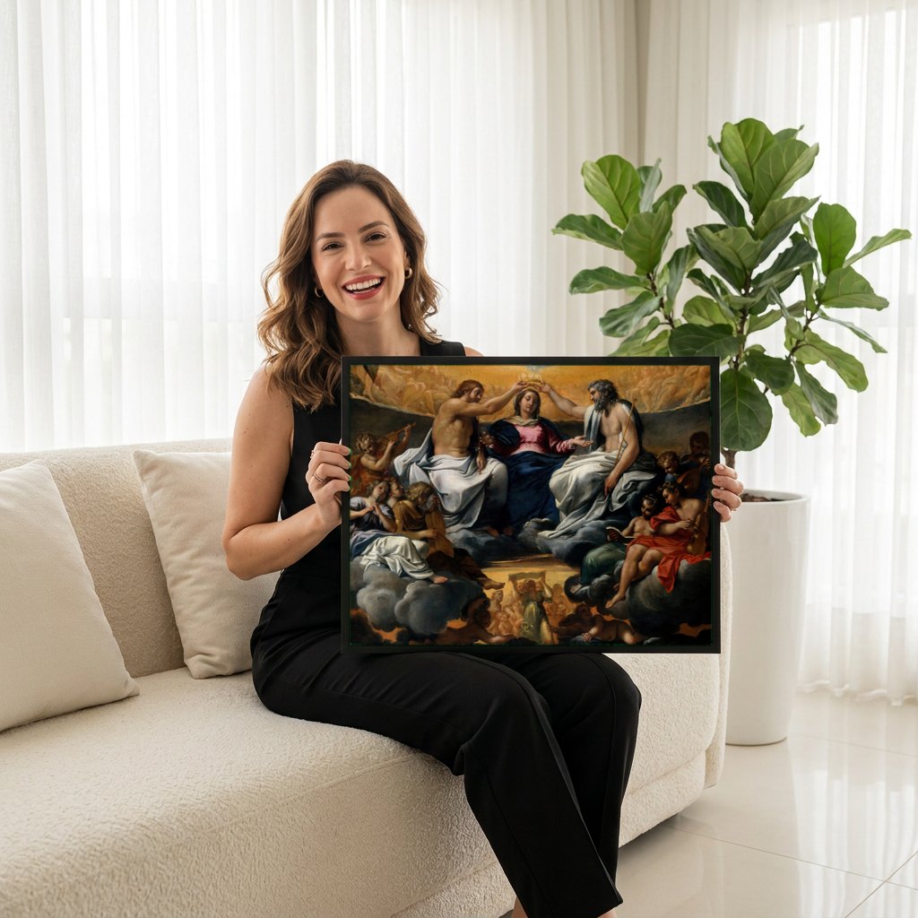 Quadro Decorativo A Coroacao da Virgem - Annibale Carracci | modelo apresentando o quadro emoldurado