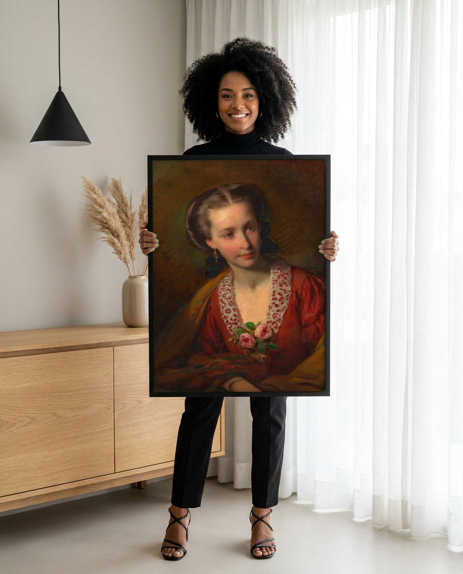 Quadro Decorativo Retrato de Jovem Dama - Friedrich von Amerling | modelo apresentando o quadro emoldurado