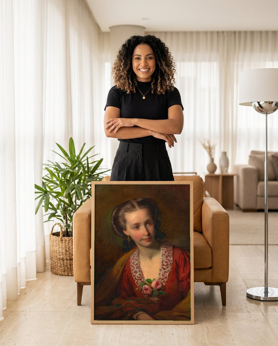 Quadro Decorativo Retrato de Jovem Dama - Friedrich von Amerling | modelo apresentando o quadro emoldurado