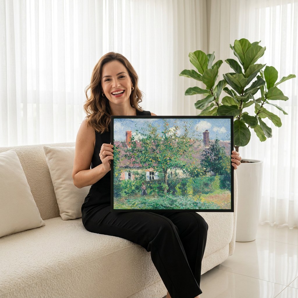 Quadro Decorativo Jardins em Pontoise - Camille Pissarro | modelo apresentando o quadro emoldurado