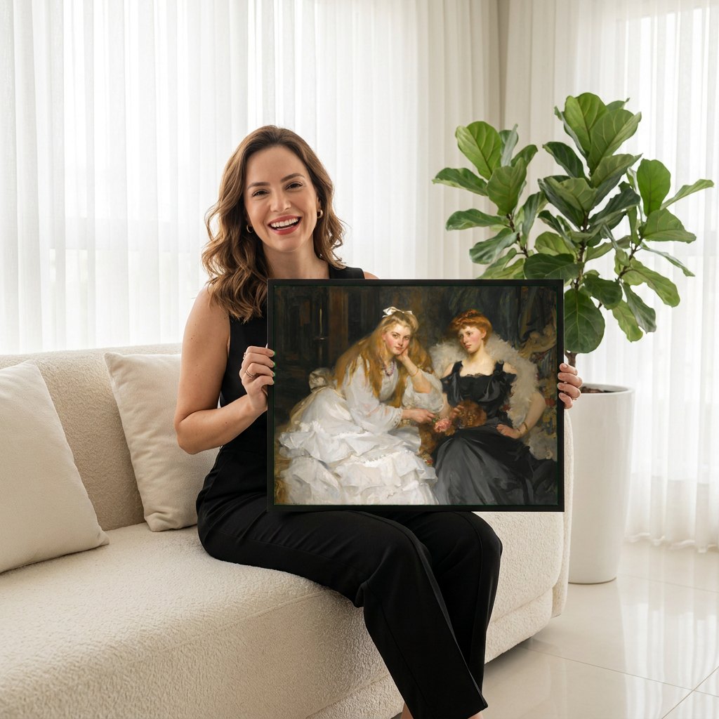 Quadro Decorativo 'As Irmãs' - James Jebusa Shannon | modelo apresentando o quadro emoldurado