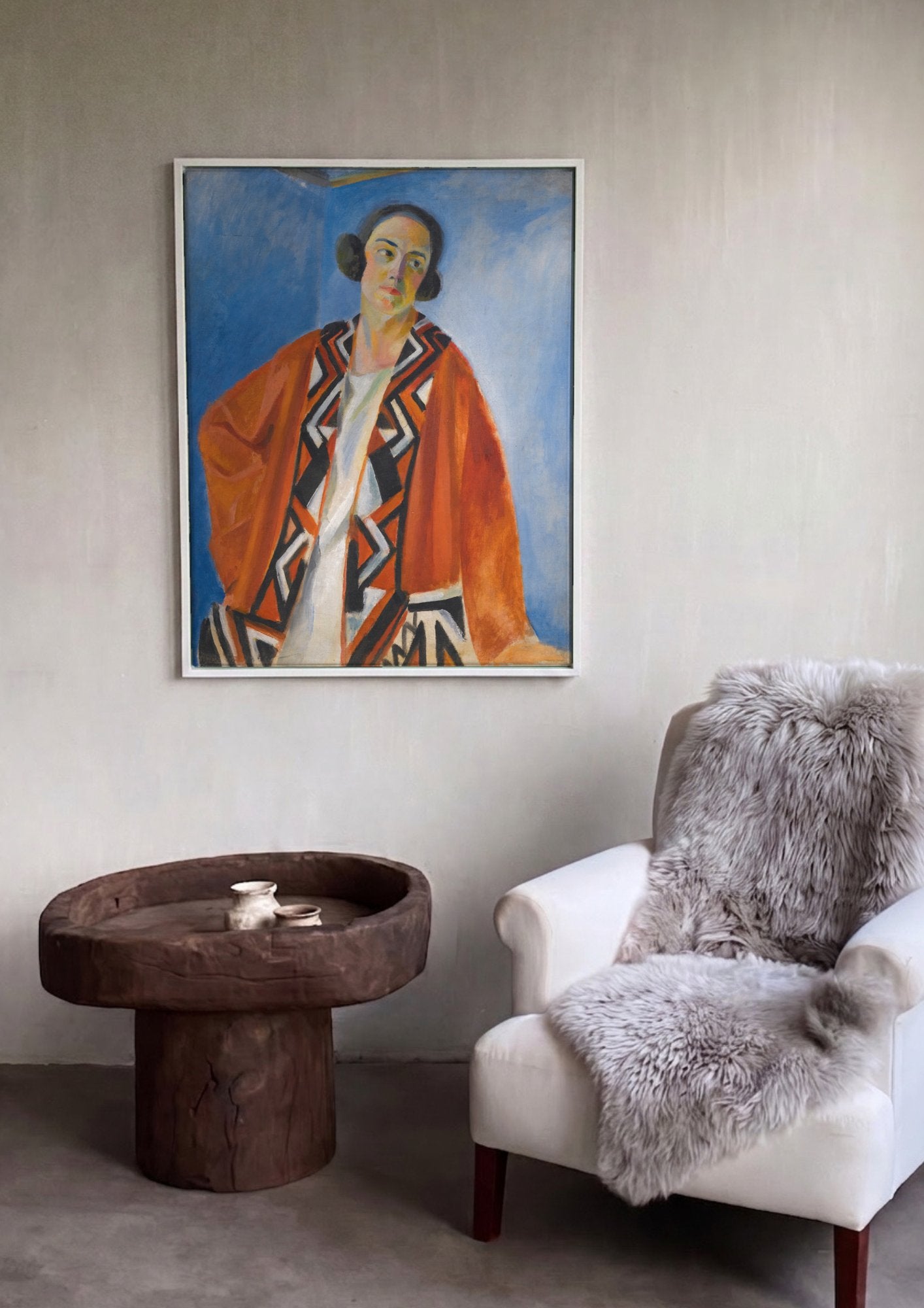 Quadro Decorativo A Senhora em Laranja e Azul - Robert Delaunay em ambiente decorado