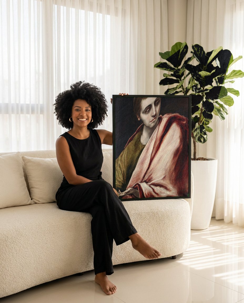 Quadro Decorativo São João Evangelista - El Greco com modelo em ambiente