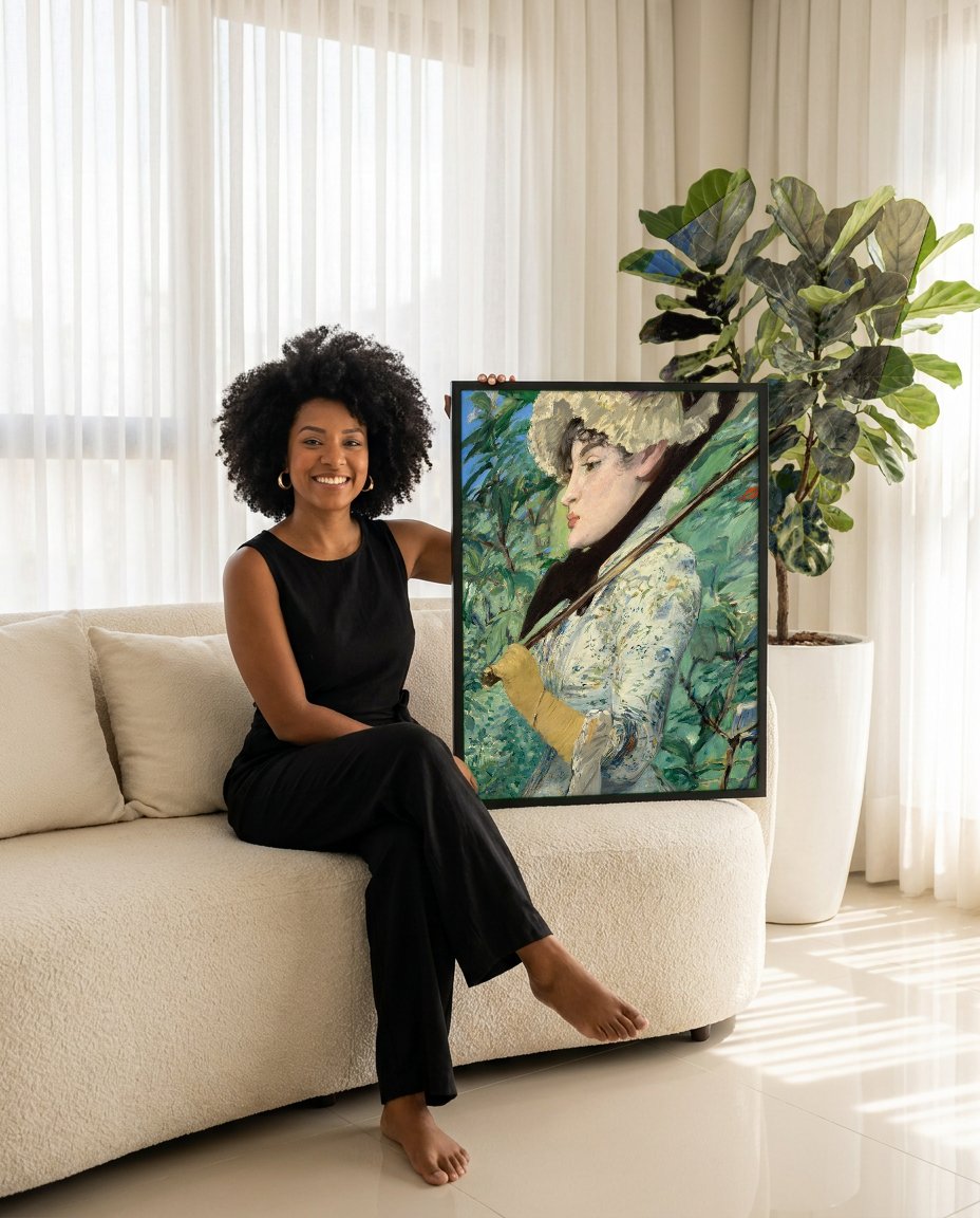 Quadro Decorativo A Dama com Sombrinha - Edouard Manet com modelo em ambiente
