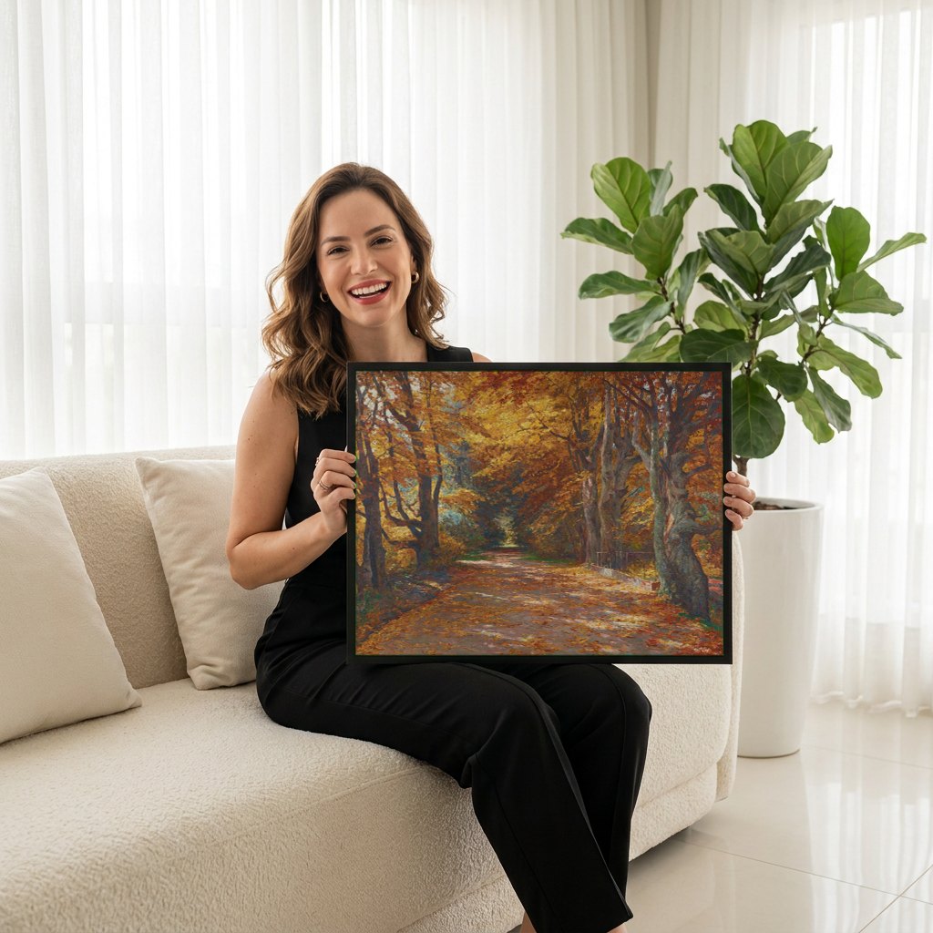 Quadro Decorativo Caminho de Outono - Olga Wisinger-Florian | modelo apresentando o quadro emoldurado