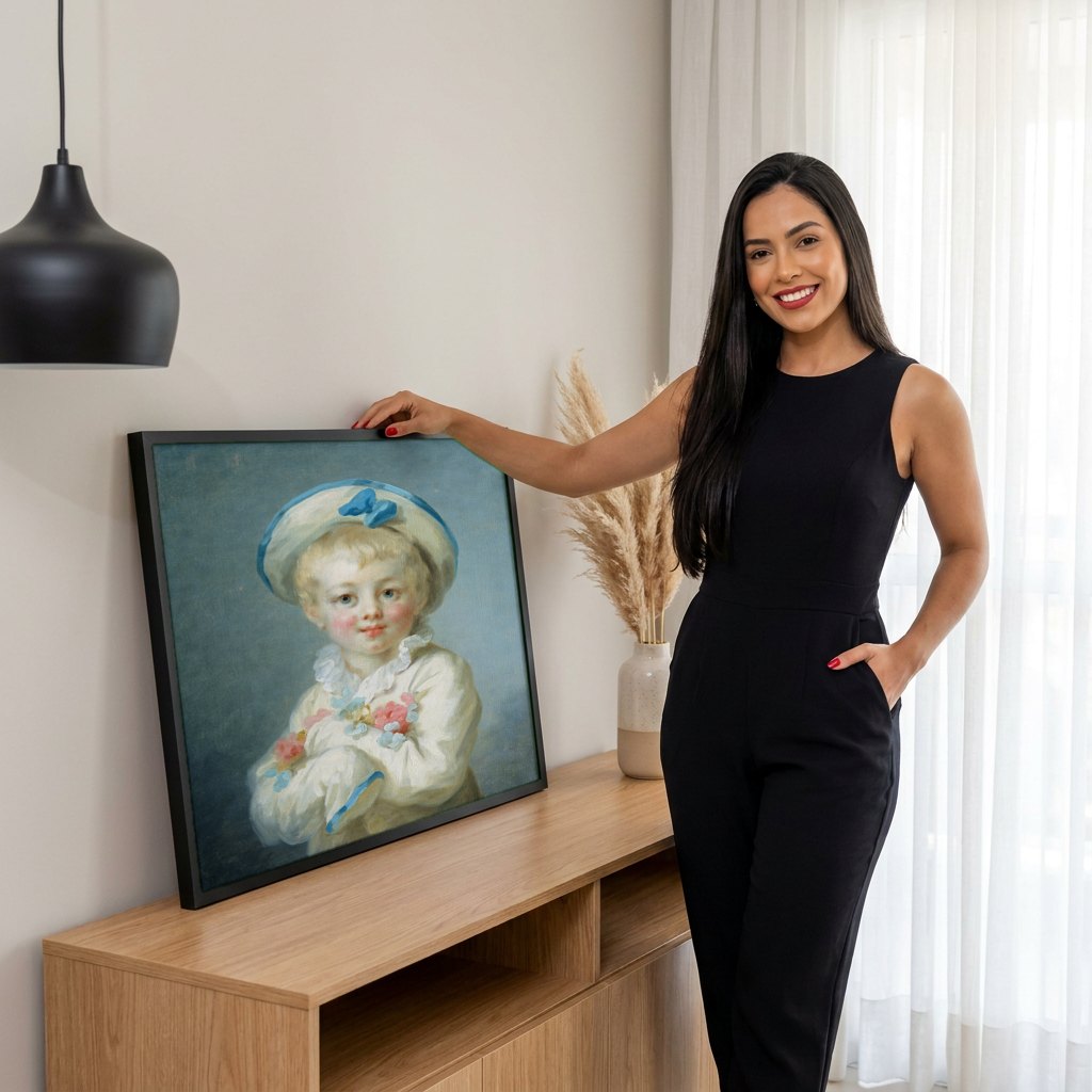 Quadro Decorativo O Menino Jovem - Fragonard | modelo apresentando o quadro emoldurado