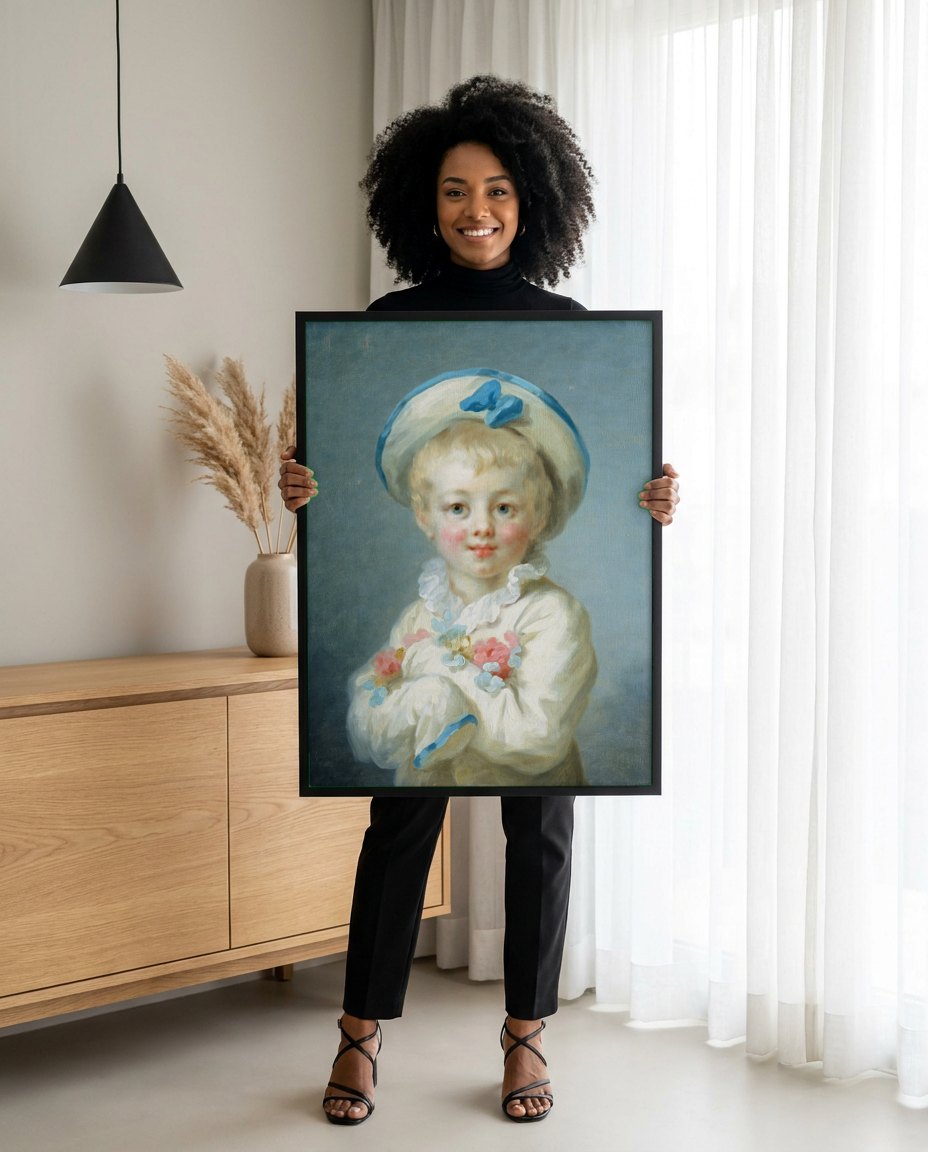 Quadro Decorativo O Menino Jovem - Fragonard | modelo apresentando o quadro emoldurado